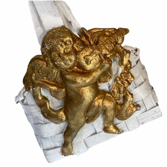 Romantic Angel Cherub Basket Victorian Gold Angels White Handcrafted Basket - Picture 8 of 14